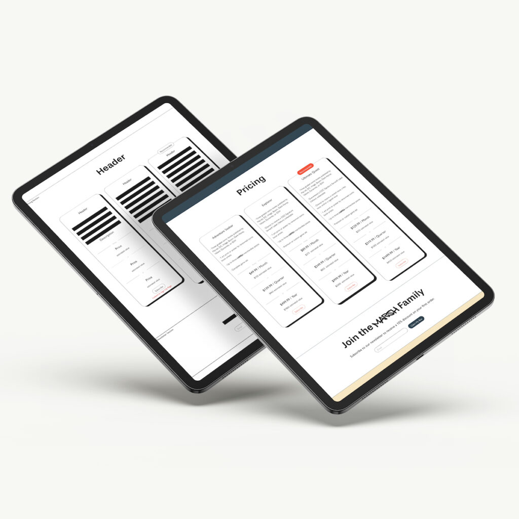 Magis tablet website wireframes.